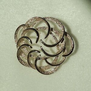 Sarah Conventry Tailored Swirls Brooch Vintage Gold Tone Textured Round 1967